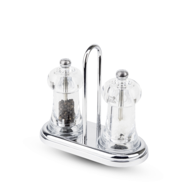 Brasserie. Manual salt and pepper mill duo in acrylic, 11 cm, with base