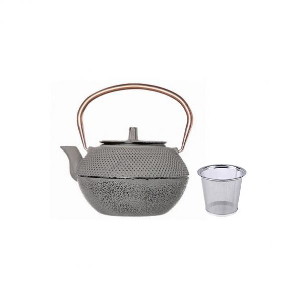 Заварочный чугунный чайник с эмалированным покрытием внутри, серый