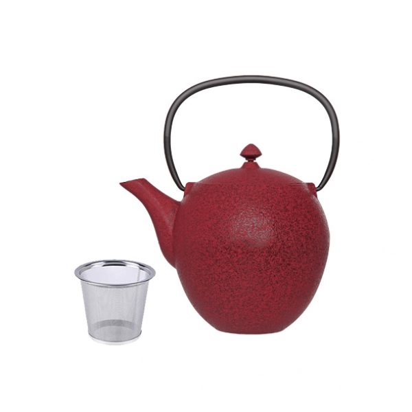 Заварочный чугунный чайник с эмалированным покрытием внутри, тёмно-красный