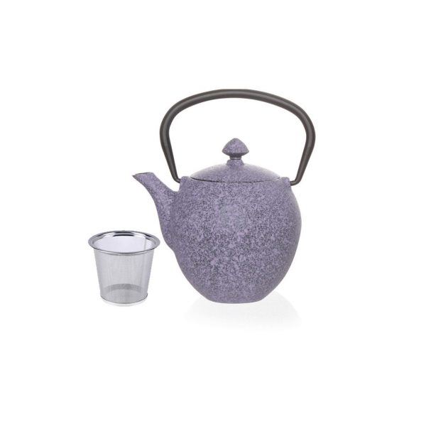 Заварочный чугунный чайник с эмалированным покрытием внутри,сиреневый