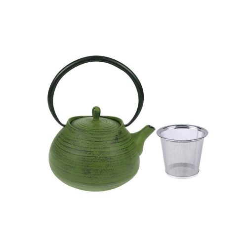 Заварочный чугунный чайник с эмалированным покрытием внутри,зелёный