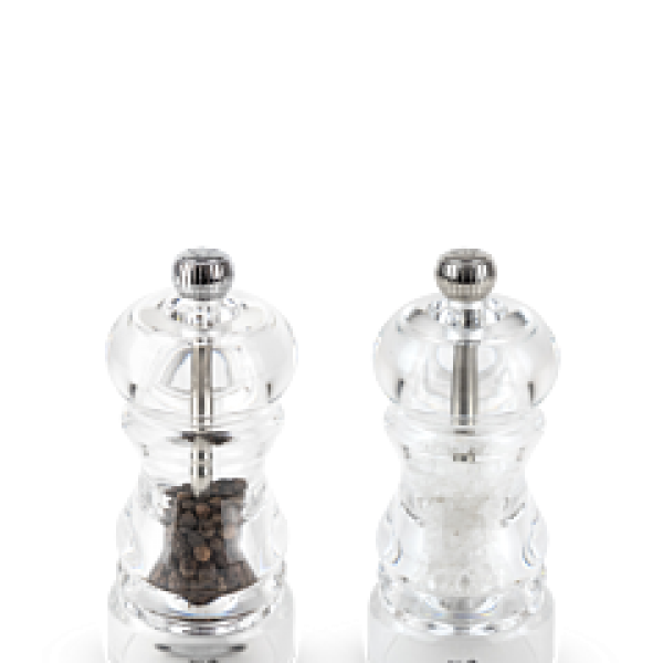Duo of manual salt and pepper mills in acrylic