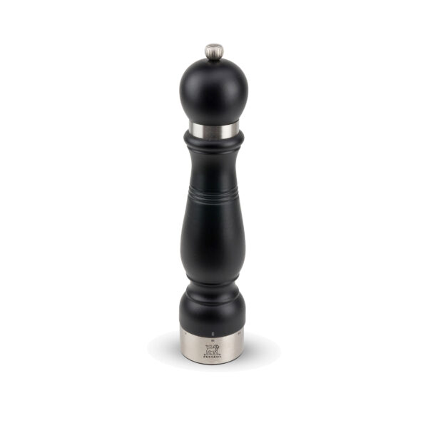 Matte black manual salt mill, beech wood and stainless steel