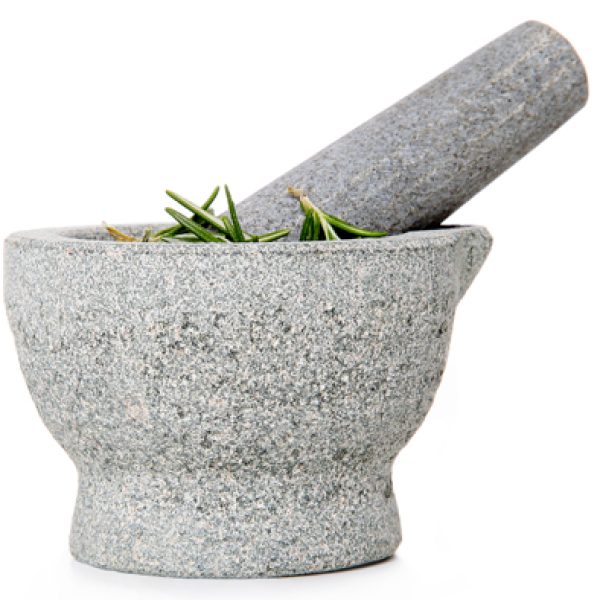 Mortar and pestle with spout. Granite
